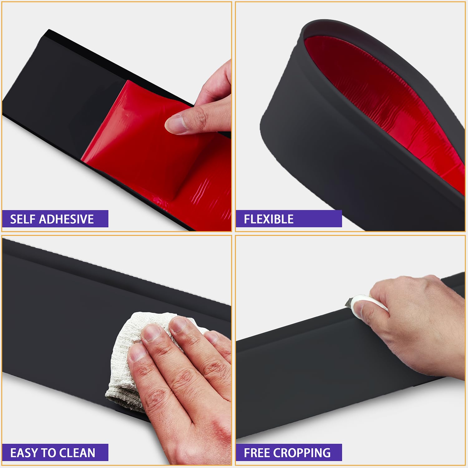 Vinyl Wall Base Baseboard Molding Trim 6" Flexible Self Adhesive Rubber Wall Base Moulding Trim Peel and Stick Design(20Ft, Black)