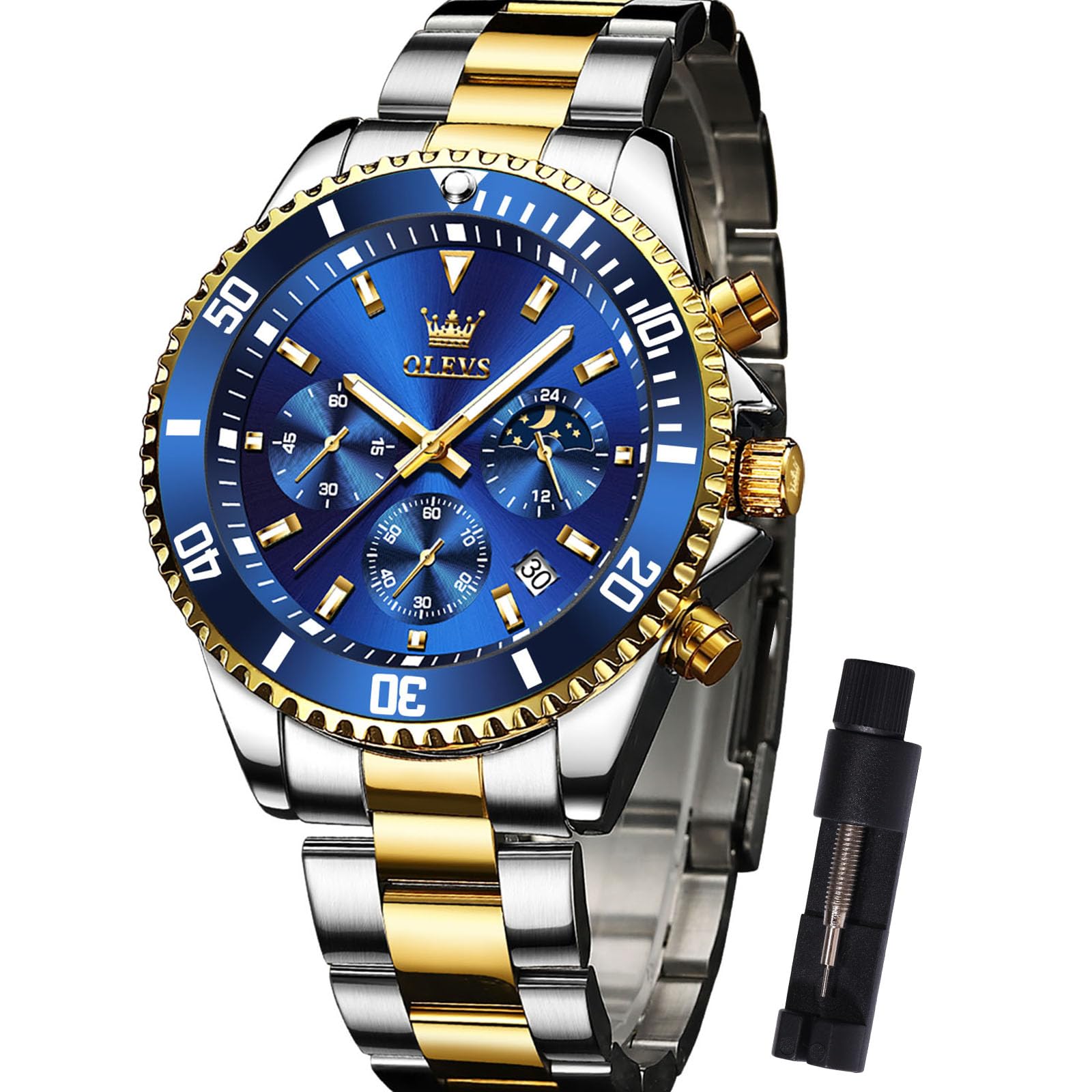 OLEVS Edelstahl Uhren Herren Wasserdicht Leuchtende Modern Großes Herrenuhren Metallarmband Analog Kleid Armbanduhr Herren mit Datumsanzeige