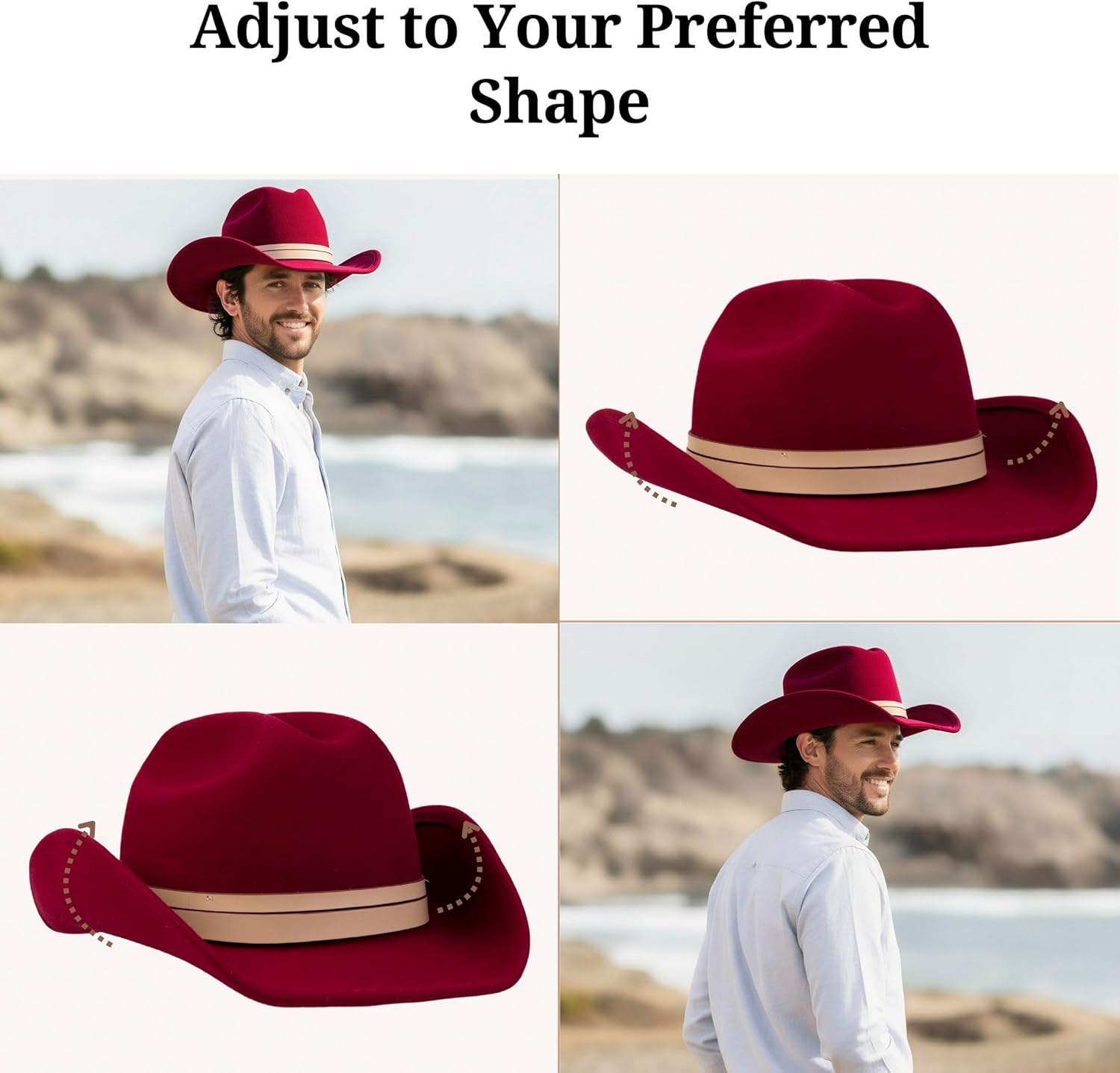 MIX BROWN Cowboy Hat 100% Wool Water-Resistant Cowgirl Hat Western Hats for Women Men Felt Outback Panama Rancher Hat