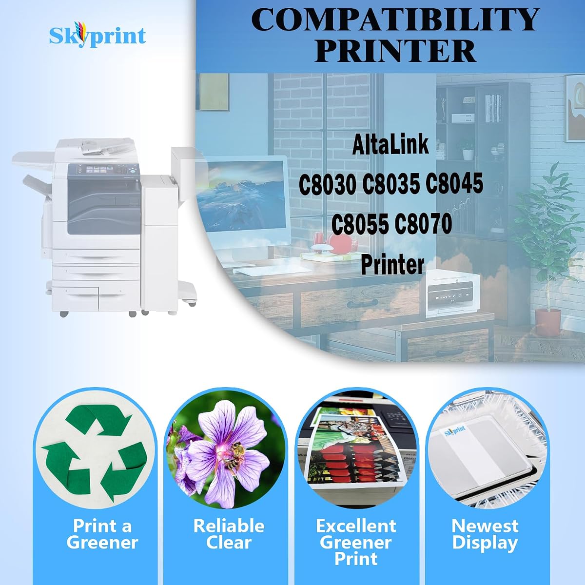 SkyPrint C8030 C8035 C8045 Toner Cartridge High Yield with Chip | Replacement for Xerox 06R01697 006R01698 006R01699 006R01700 AltaLink C8030 C8035 C8045 C8055 C8070 Printer