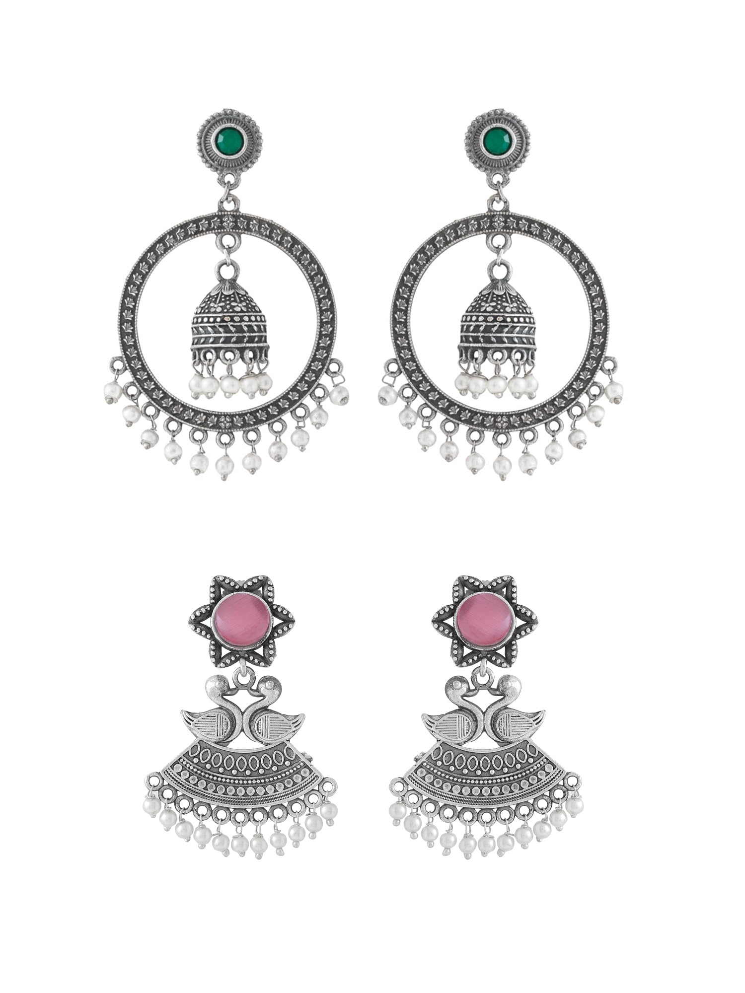 Yellow Chimes Silver Oxidised Earrings for Women & Girls | Traditional Oxidised Silver Drop Earrings Combo of 2 Pairs Monalisa Stone Studded Earrings | Birthday Anniversary Gift for Wife Women (B0D95RMMH7) Amazon Price History, Amazon Price Tracker