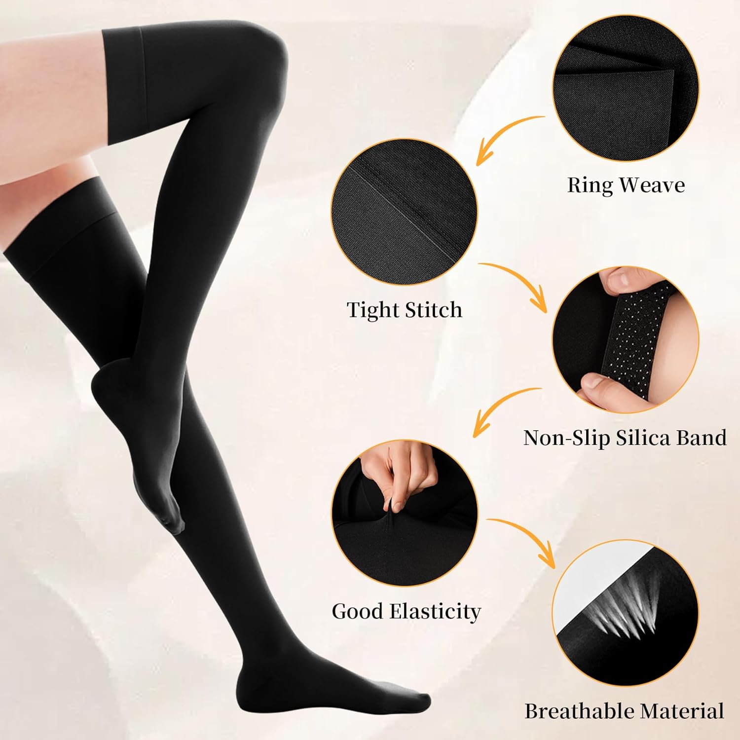 20-30mmHg Thigh High Compression Stockings, Silicone Dot Band Anti-Slip Compression Socks for Women & Men, Medical Compression Socks for Nurses,Pregnant,Varicose Veins, Sports Recovery - Image 4