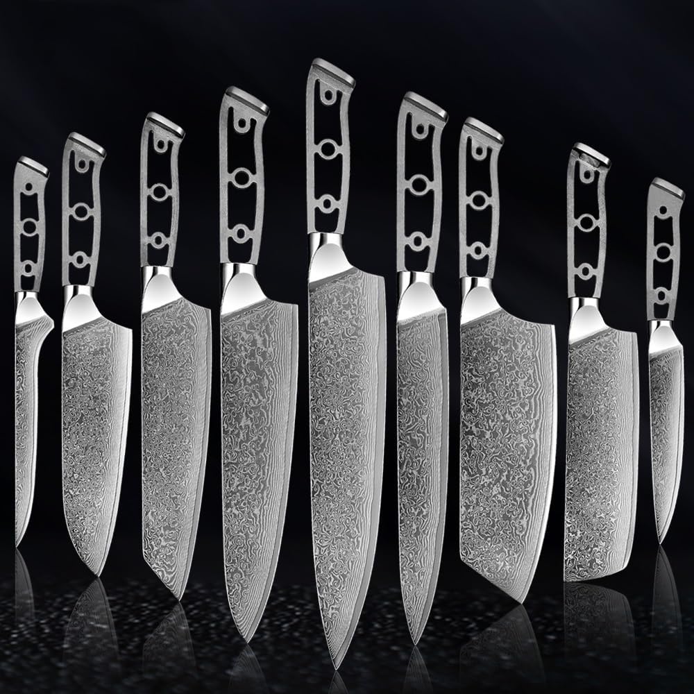 DAXXIN Kitchen Knife Sets, 9PCS DIY Damascus Steel Knife Blank Blade 67 Layers Japanese VG10 Razor Sharp Kitchen Knife Multiple Personalisation Blade, jiang198184