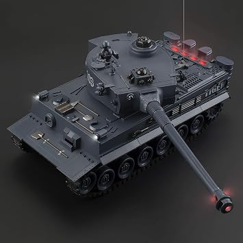 BEAURE Rc Tanks,1:28 WW2 German Tiger Army Tank Toys for Boys,9 Channels Remote Control Vehicles with Sound and Light,RC Military Toys for Kids Boys Girls(Gray)