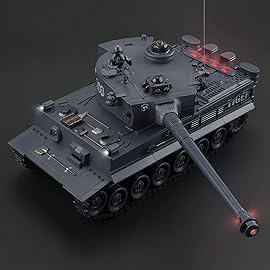 BEAURE Rc Tanks,1:28 WW2 German Tiger Army Tank Toys for Boys,9 Channels Remote Control Vehicles with Sound and Light,RC Military Toys for Kids Boys Girls(Gray)
