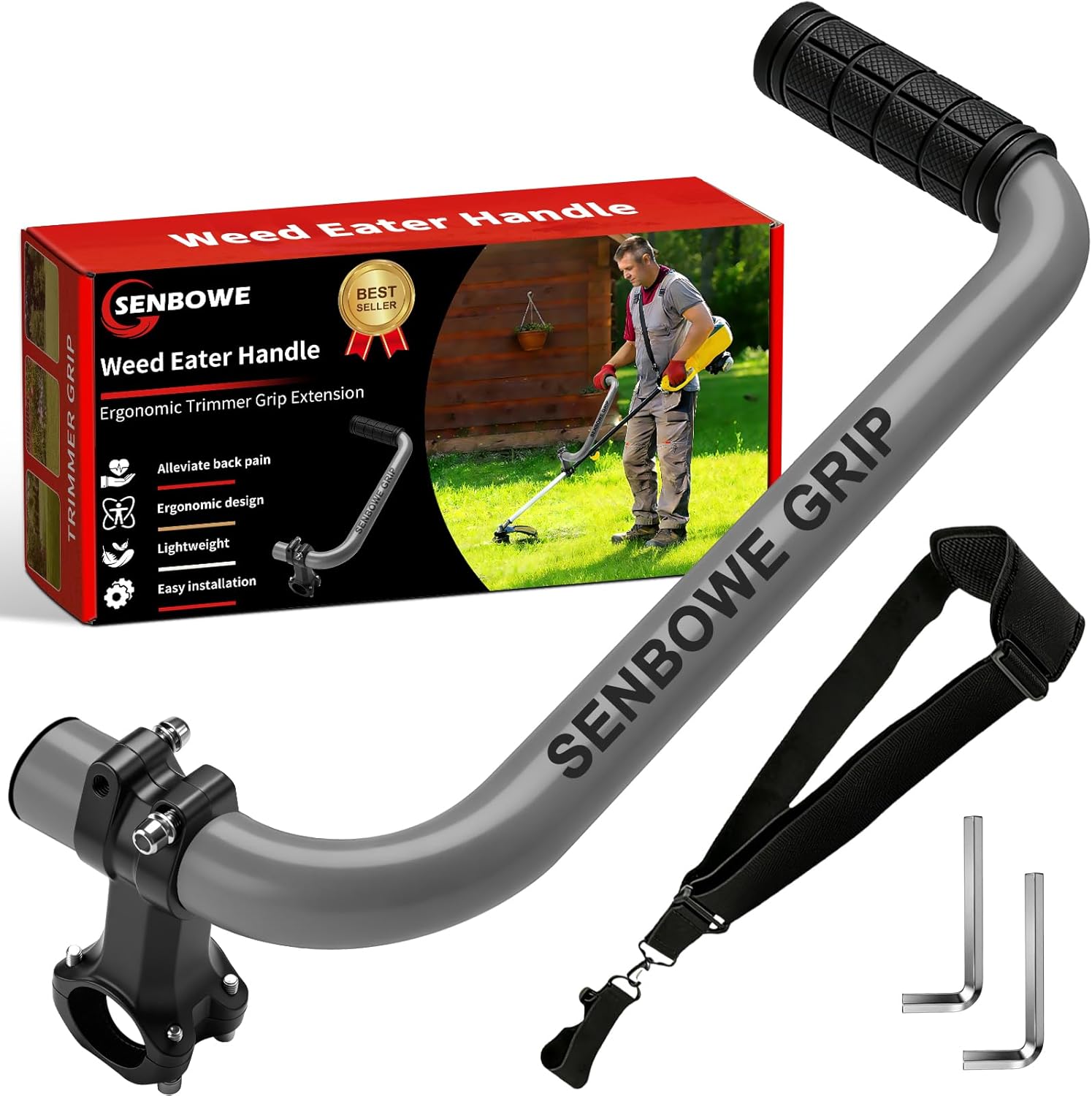 𝐔𝐩𝐠𝐫𝐚𝐝𝐞𝐝 Weed Eater Handle, Ergonomic String Trimmer Grip Extension Back Saver,with Adjustable Shoulder Strap, -Universal Weedeater Handle for Lawn Care, Landscaping, Grass,Trimming (Gray)