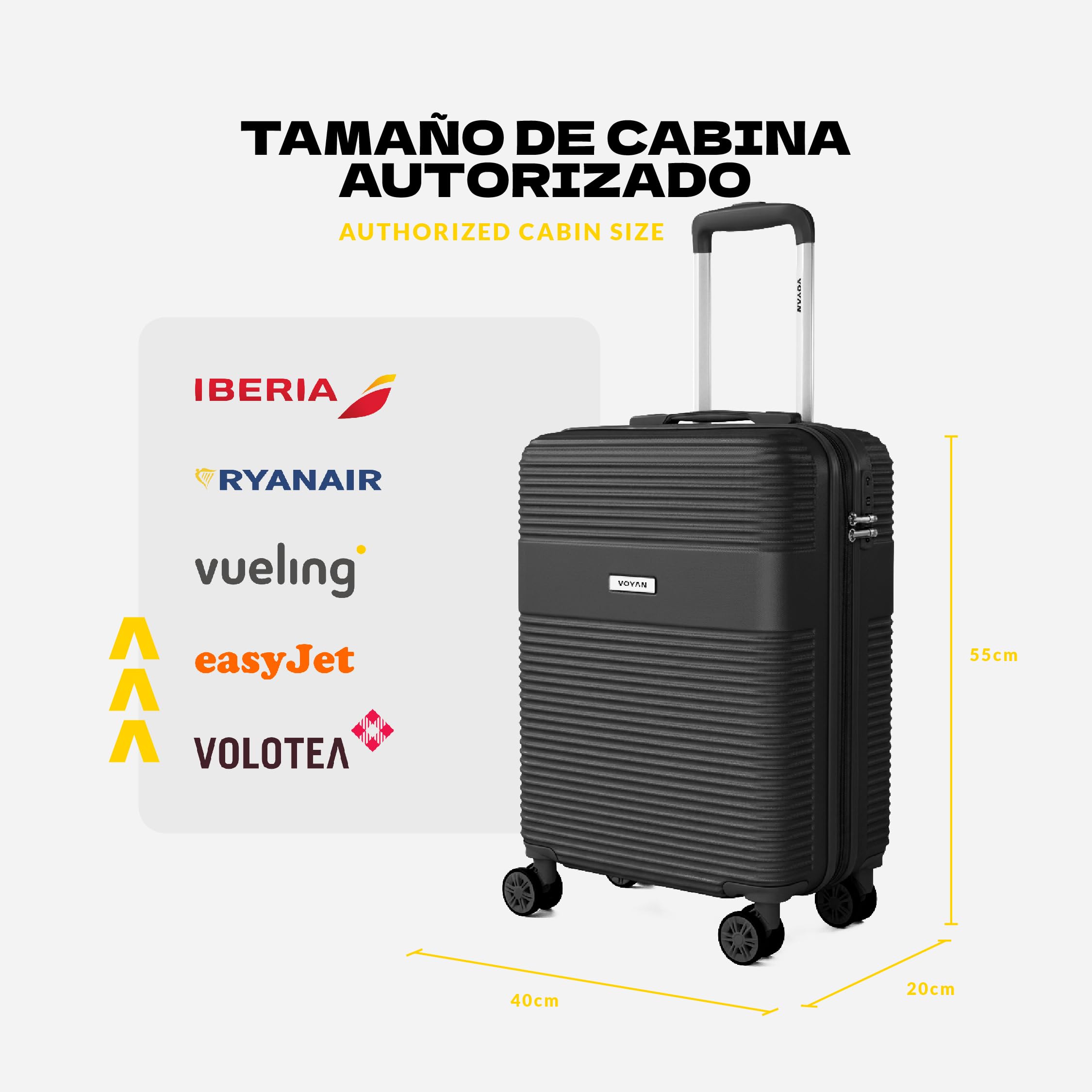 VOYAN Maleta Cabina 55x40x20 Bio, Trolley Rígido ABS Lightweight con Ruedas Dobles 360°, Carcasa Dura Ligera y Cerradura de Seguridad, Equipaje de Mano para Viajes en Avión, Rosa