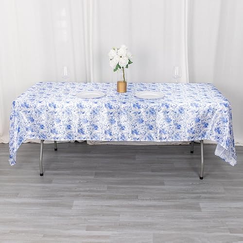 Miniatura 4 de Efavormart - Mantel rectangular de satén sin costuras de 60 x 102 pulgadas, color blanco y azul chinoiserie, resistente a las arrugas