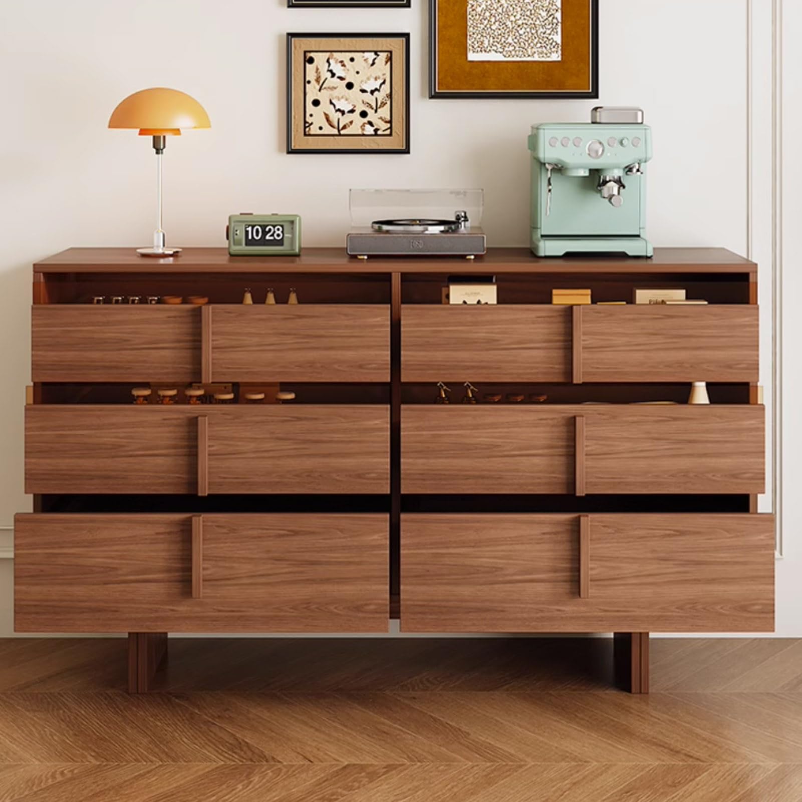 Buffet, Buffet Cuisine, Meuble de Rangement avec Tiroirs, Meuble Bar Rustique, Long Buffets de Cuisines, Buffets Salle A Manger de Cuisine en Bois(Nero,62.9x15.7x35.4'')