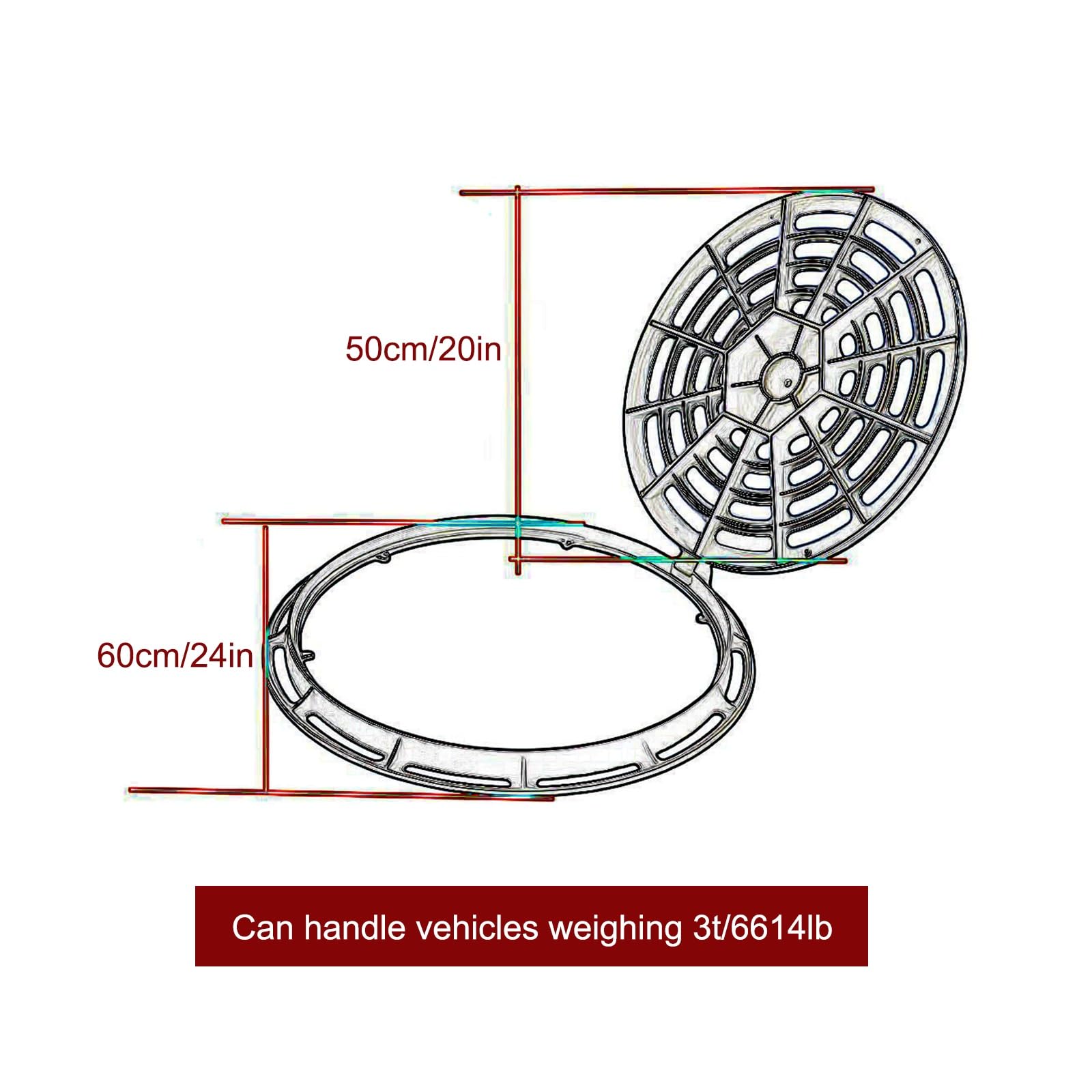 Rejilla Desague Jardin de Hierro Dúctil, Rejillas Metálicas, Tapas de Registro con Bases, Adecuadas para Garajes(50cm/20in)