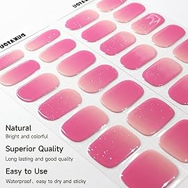 DUKASOU Semi Cured Gel Nail Strips, Pink Purple | 28 pcs Gel Nail Strips Work with Any UV Lamp, Salon Quality UV Nails Stickers, Easy to Apply for Home Nails DIY