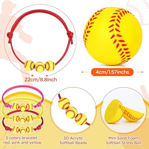 Miniatura 3 de 74 piezas de regalos de fiesta de sóftbol, pulseras con dijes de sóftbol, pelota de estrés y softbol, calcomanías de softbol, pulseras ajustables,