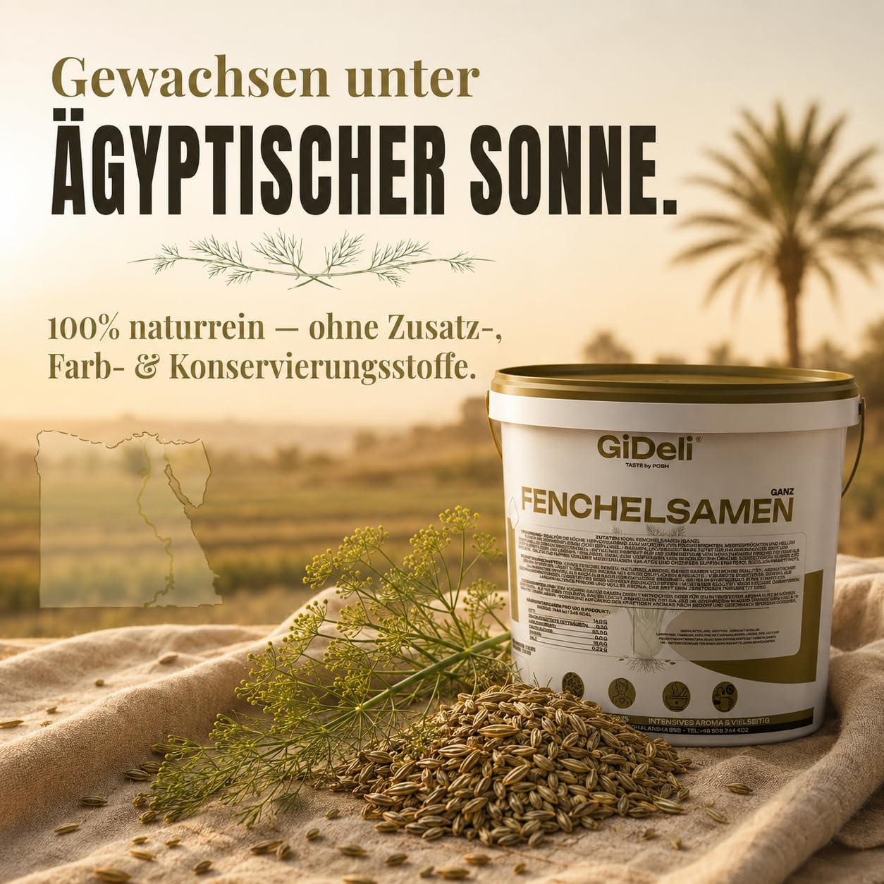 GiDeli Fenchelsamen Ganz aus Ägypten 10kg im Eimer - 100% Naturrein & ohne Zusatzstoffe - Premium Fenchelsaat für Fencheltee, Kräutertee & Brotgewürz - Mediterrane Würze mit Anisnote