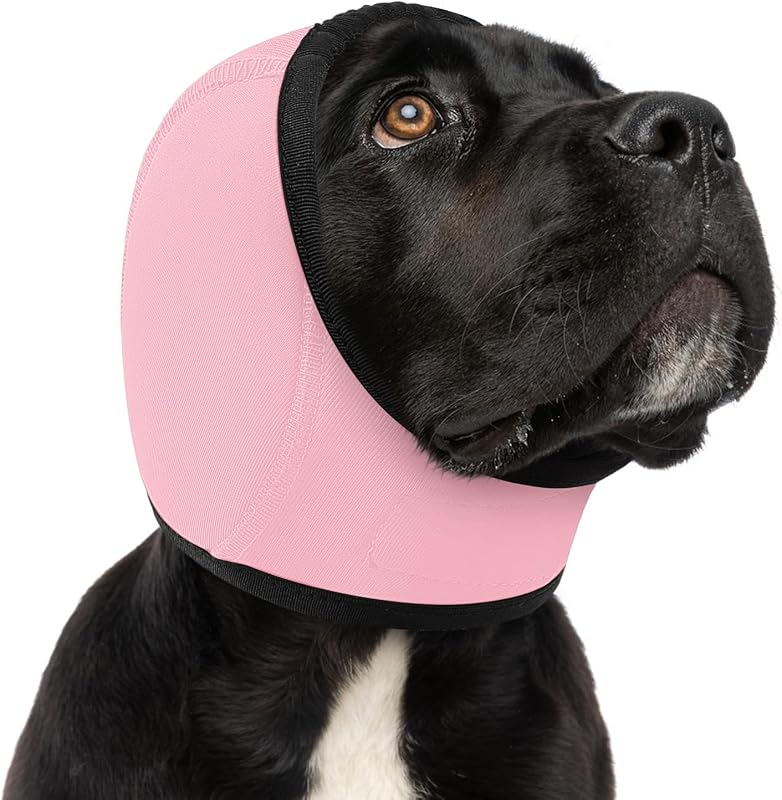 Protetor de Orelhas para Cães SUNFURA com Capuz, Tecido Elástico e Resistente à Água, Light Pink, L
