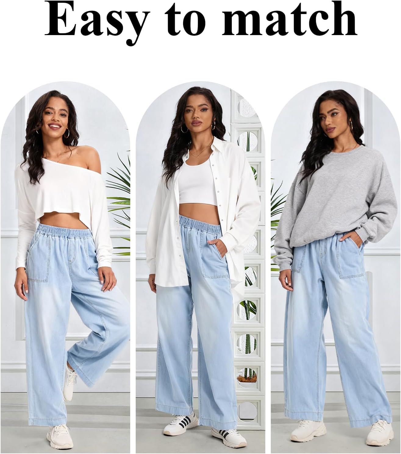 Wide Leg Baggy Jeans, Elastic Waist Jeans for Women Trendy Loose Pants - Image 6