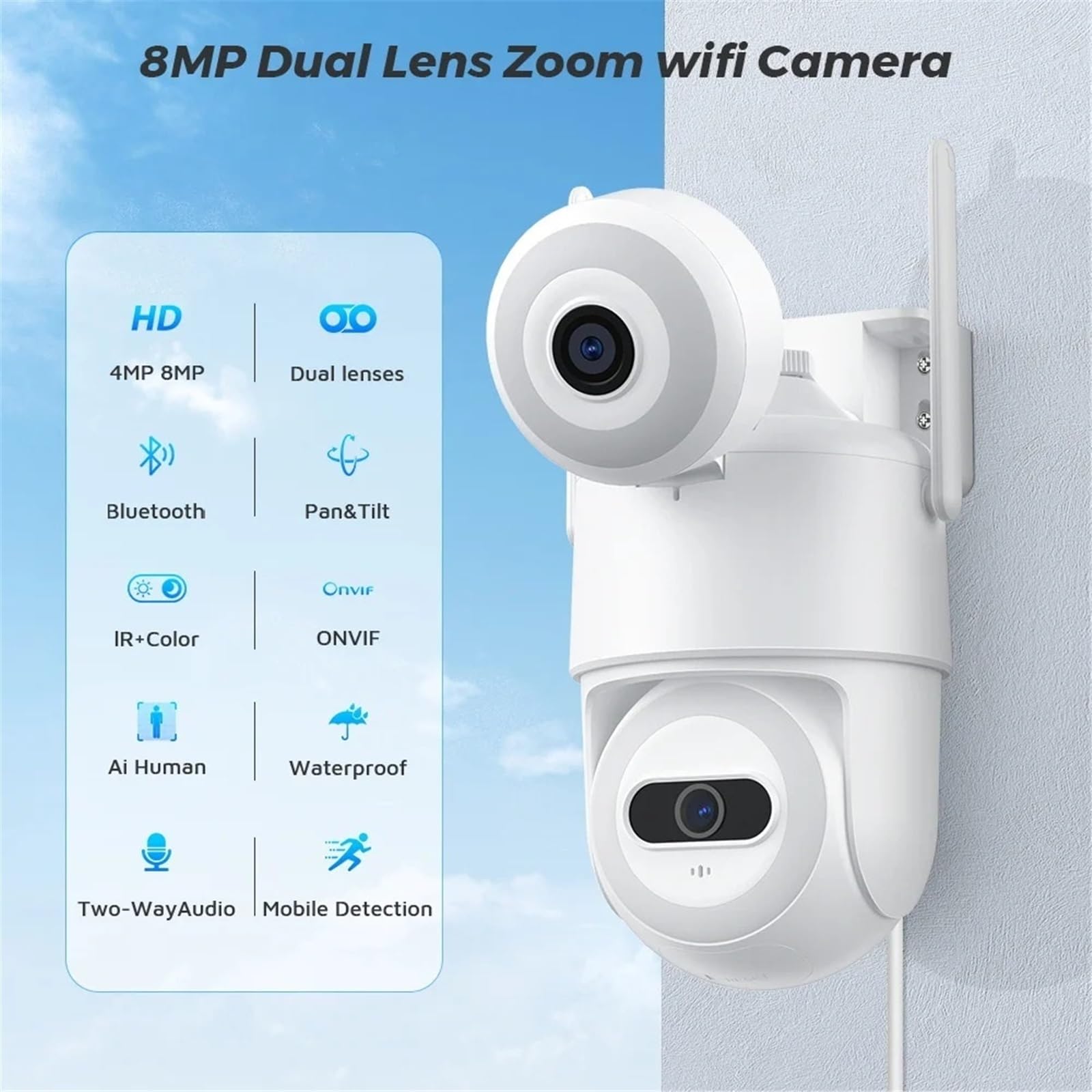 Kamera IP 6MP z Wi-Fi, uliczna, podwójnym obiektywem, ekranem, zewnętrzna, bezprzewodowa, automatycznym śledzeniem AI, monitoring CCTV, bezpieczeństwo wideo,Spokój ducha zawsze(6MP Add 32G SD Card)