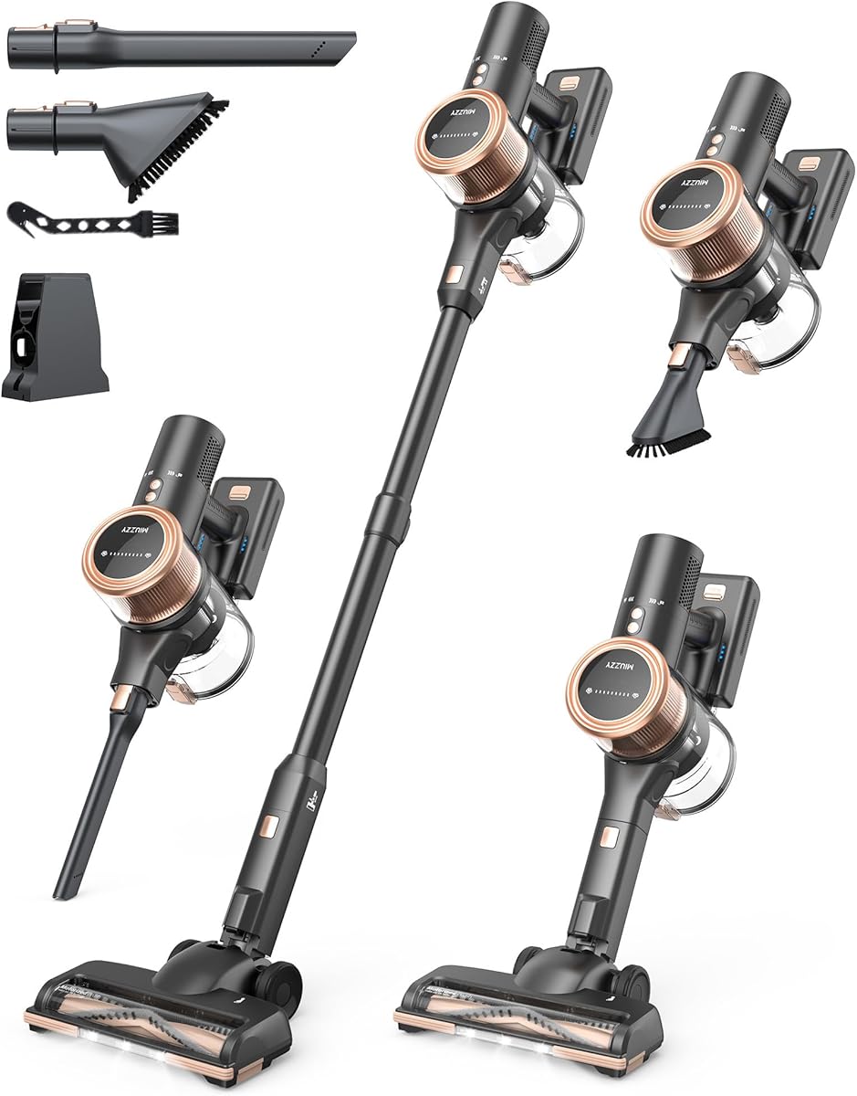Amazon.com - MIUZZY 48kPA Cordless Vacuum Cleaner, 190AW Powerful Suction, Max 60min Runtime, 4000mAh Large Battery, Anti Hair Wrap Stick Vacuum, Vacuum Cleaners for Home, Pet Hair, Hard Floors and Carpets, Cars
