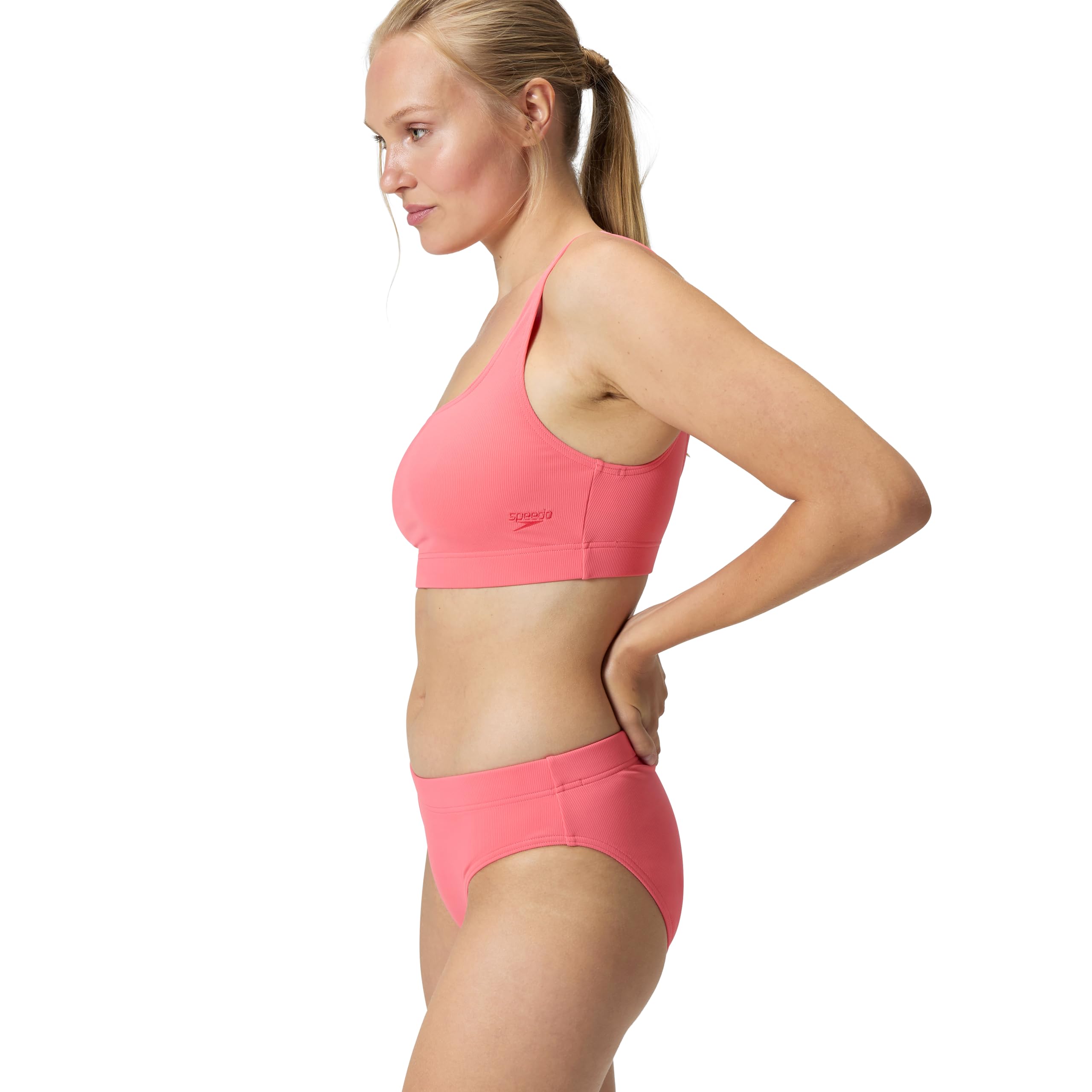 Speedo Costume da bagno da donna strutturato con profondo scollo a U, 2 pezzi, color sabbia corallo