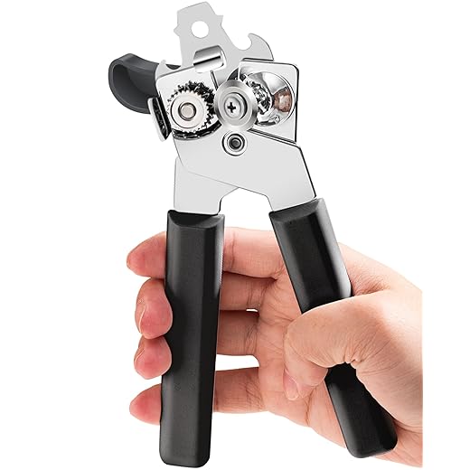 Can Opener Manual, COKORA Can Openers Hand Held with Comfort Anti-Slip Handles, Heavy Duty Stainless Steel Can Opener Smooth Edge and Bottle Openers, Easy Turn Can Openers for Seniors, Kitchen, Black