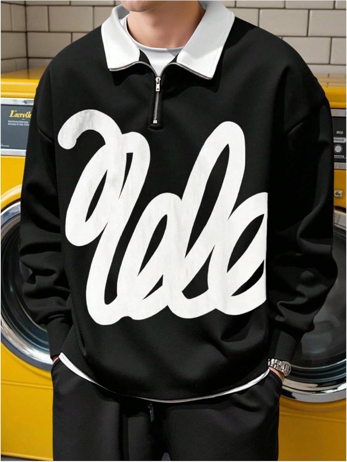 GORGLITTER Men's Color Block Graphic Oversized Sweatshirt Long Sleeve Half Zip Up Collar Streetwear Boxy Cropped Tops - Image 3