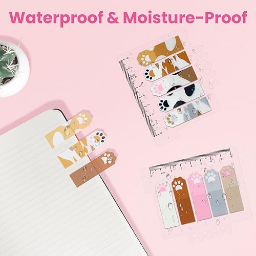 Miniatura 6 de NEWEST 400 pestañas adhesivas de patas de gato, bonitos marcadores de página, pestañas adhesivas translúcidas de índice con regla, pestañas de