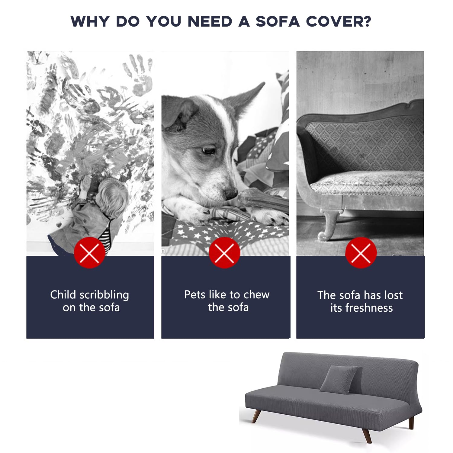Funda de sofá elástica universal impermeable de 3 plazas, diseño sin reposabrazos, protección antimanchas, duradera y elegante, color azul, ideal para decoración del hogar
