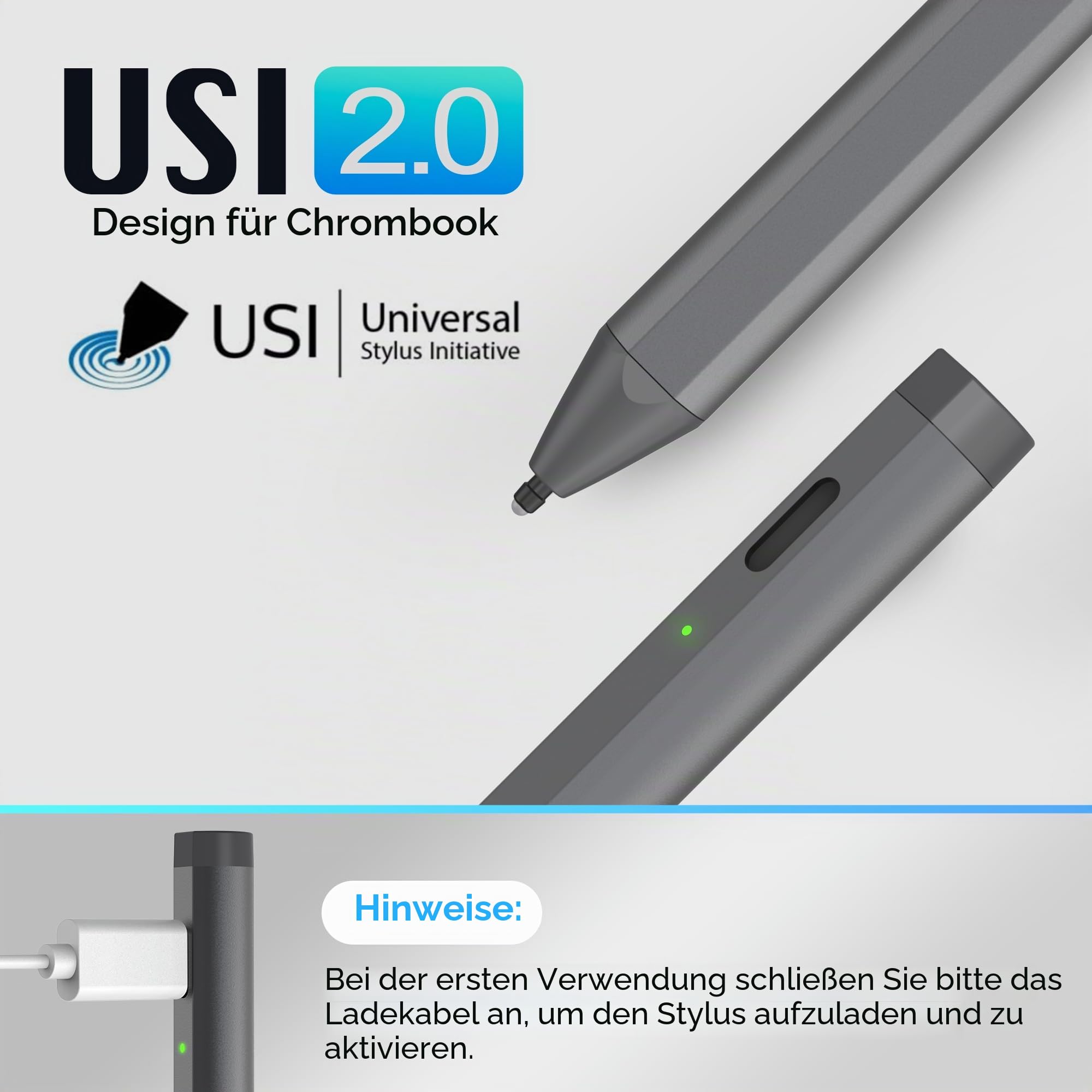 USI 2.0 Stift Stylus, Handflächenabweisung mit 4096 Level Druck Eingabestifte für Amazon Fire Max 11 / Fire HD 10 / Google Pixel Tablet/HP/ASUS/Acer/Lenovo Einige Chromebook Modell