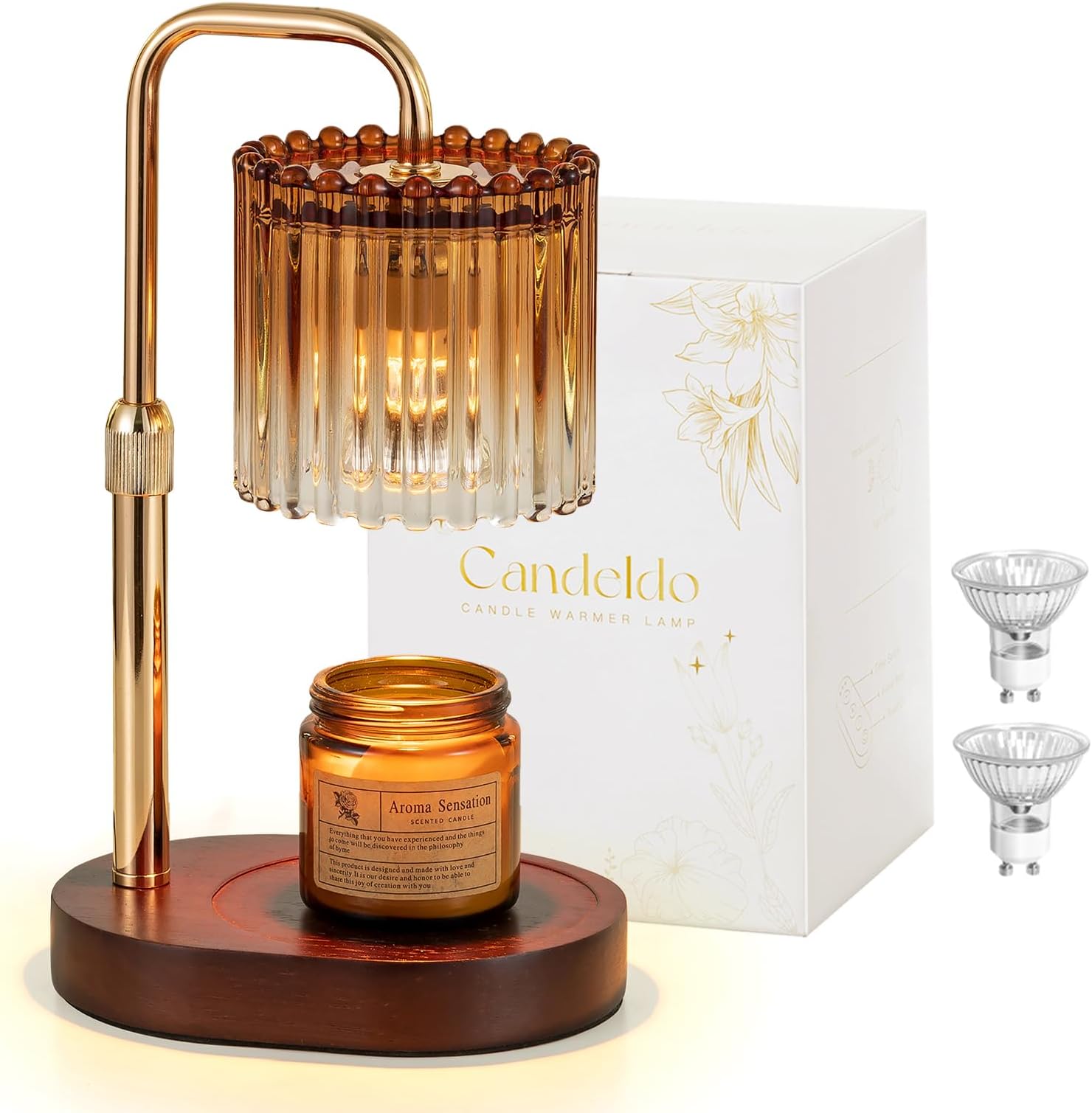 Candle Warmer Lamp with Timer: Amber Candle Warming Lamp with 2 Bulbs Height Adjustable Wax Melt Dimmable Bedroom Decor for Women