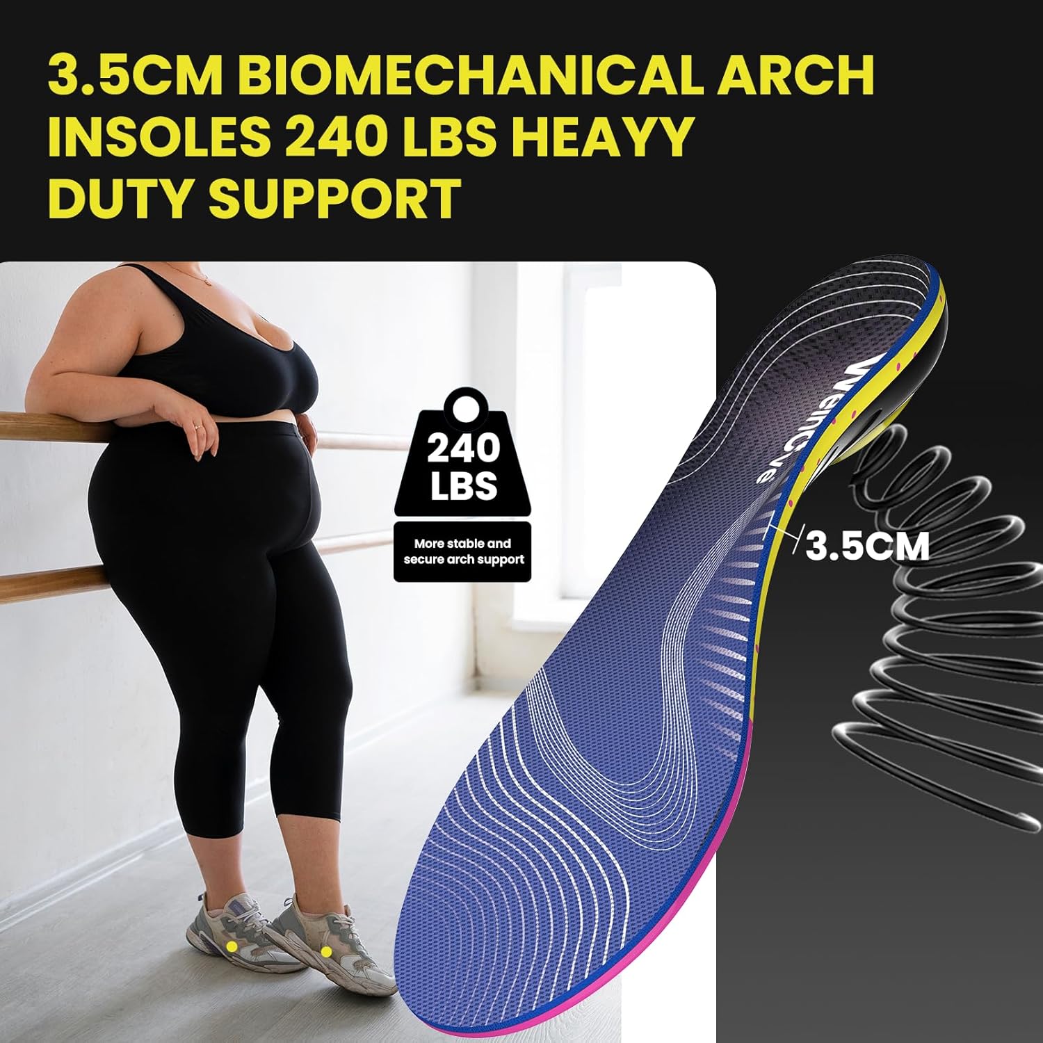 Welnove Plantar Fasciitis Orthotics Insoles, High Arch Support for Men & Women (220+ lbs), Shoe Inserts for Work Boots, Running Shoes - Alleviates Heel Pain, Flat Feet & Pronation -L - Image 5
