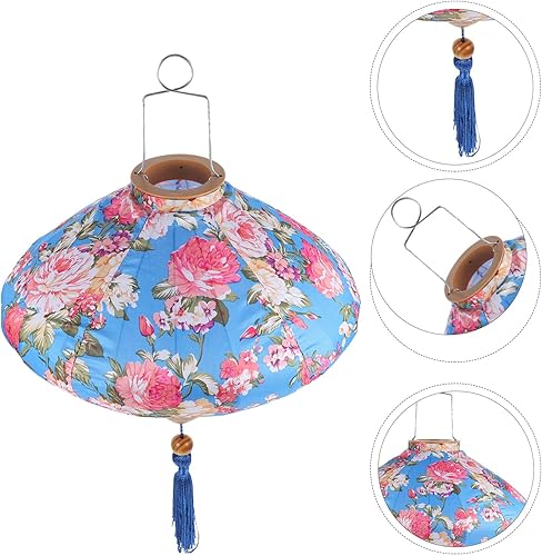 Miniatura 5 de HOMSFOU Linterna china de seda vietnamita japonesa linterna colgante ovalada lámpara hoian asiático vietnam linternas de flores orientales linternas