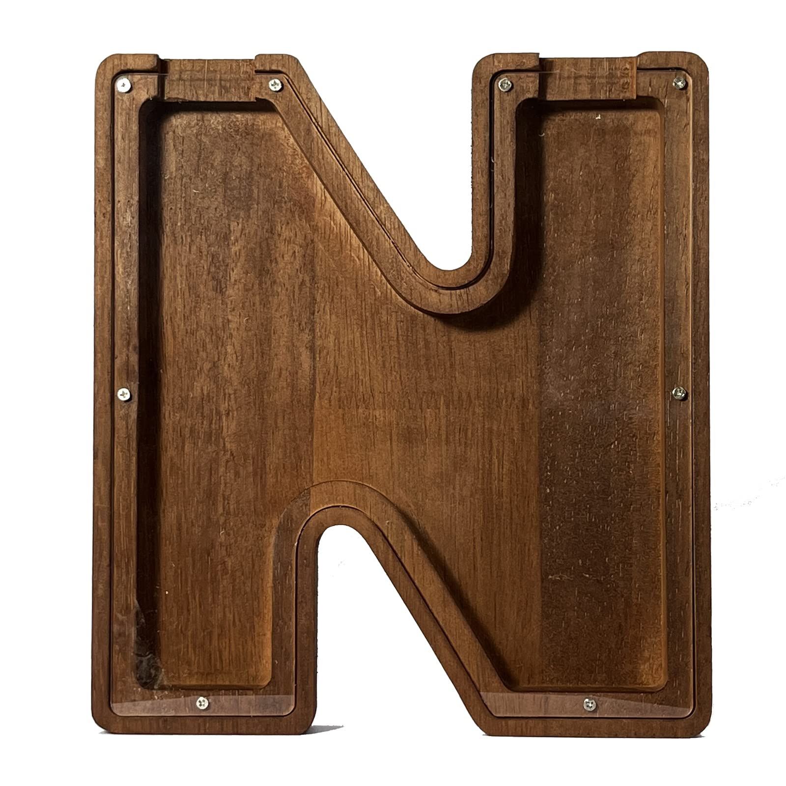 Wooden Piggy Bank for Boys Girls Kids 9.1in Large 26 Alphabet Letter Money Bank,Cute Transparent Personalized Coin Bank Saving Box Creative Gifts for Birthday and Home Decoration (N)