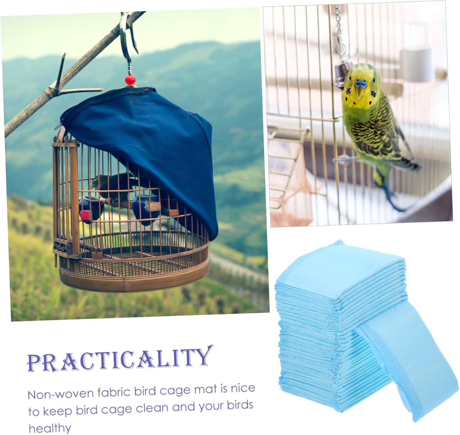 Kisangel 100pcs Bird Cage Liners Absorbent Bedding Mats for Parakeets Cockatiels Easy to Cage Supplies Pet Bedding for Comfort