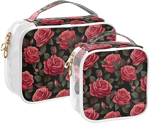 Vintage Rose Valentine Clear Toiletry Bag for Traveling,2 Pack Makeup Cosmetic Bag with Zipper,Travel Bag for Toiletries,Travel Essentials 21215011