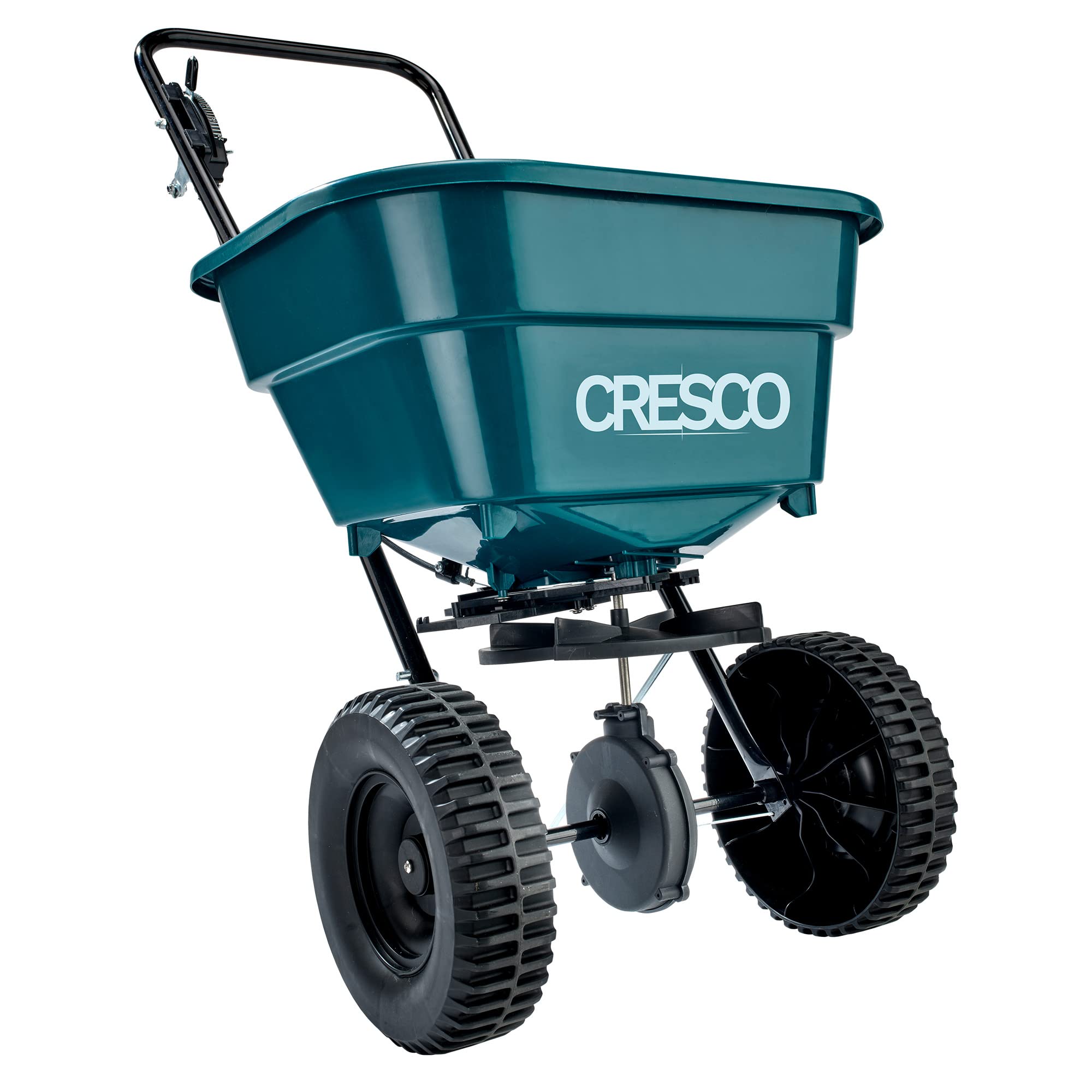 CRESCO 8SW - Esparcidor profesional de abono y salero – Carro esparcidor universal para verano e invierno – Para fertilizantes, semillas de césped y esparcimientos en invierno – Con sistema deslizante