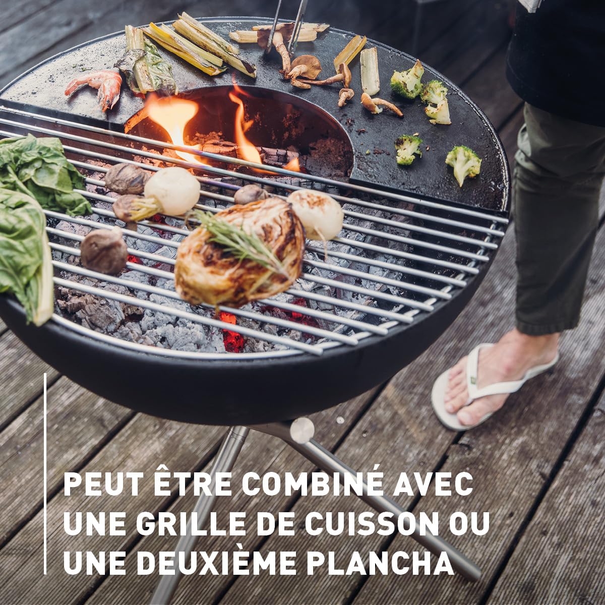 höfats - Bowl 57 - Plaque en fonte Plancha - Pour grillades saines, à faible teneur en substances nocives - Fonte émaillée - Demi-anneau - Accessoires pour bols à feu Bowl