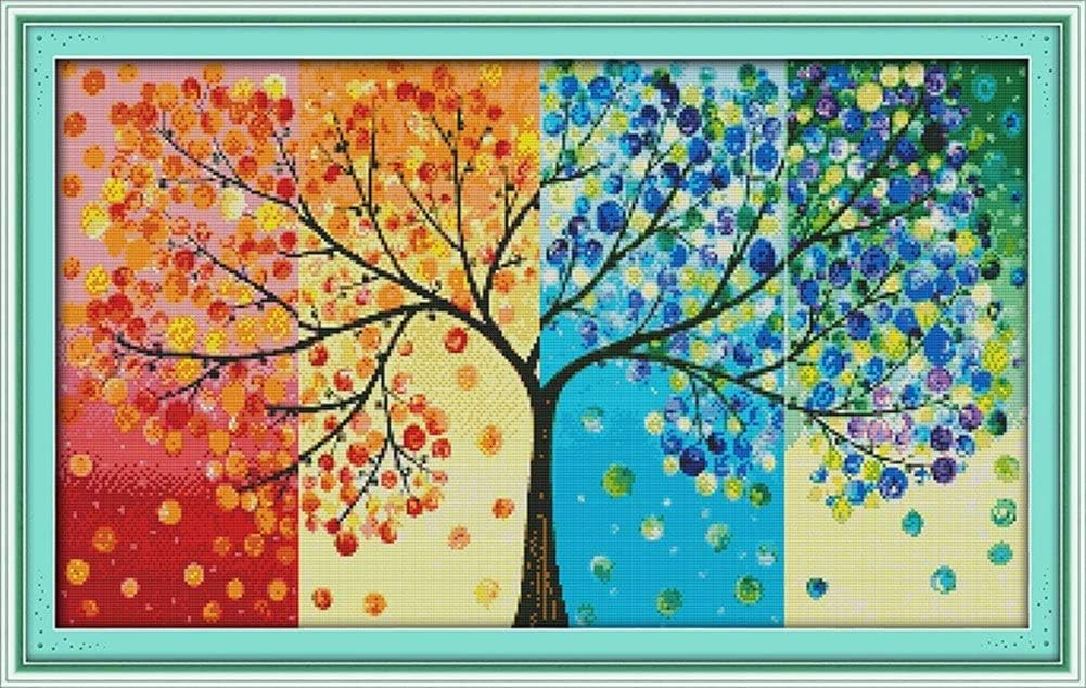 Happy Forever Cross Stitch Kits Cross-Stitching Pattern,11CT Stamped DIY Embroidery Kits for Beginners,Four Seasons of Life Trees (Life Tree 3, Size 29''x 18'')