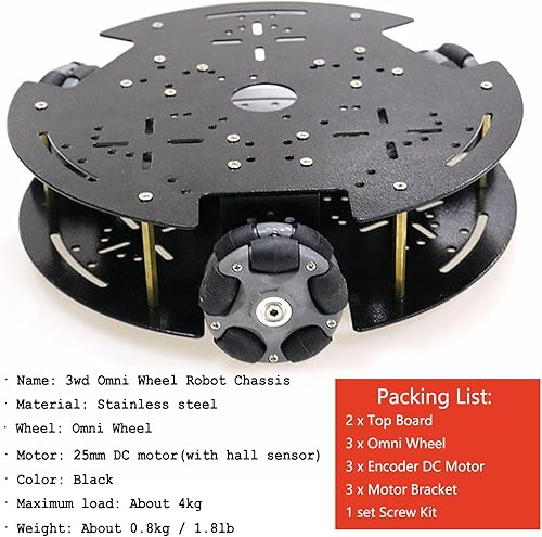 Miniatura 2 de Kit profesional de chasis de coche robot inteligente 3WD con rueda Omni de nailon de 2.283 in y motores codificadores de CC para Arduino Raspberry