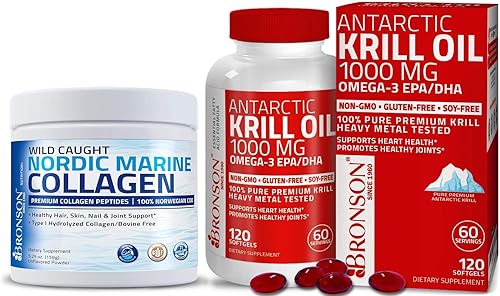 Polvo de proteína hidrolizada de péptidos marinos de colágeno + aceite de krill antártico 1000 mg con omega-3s EPA DHA