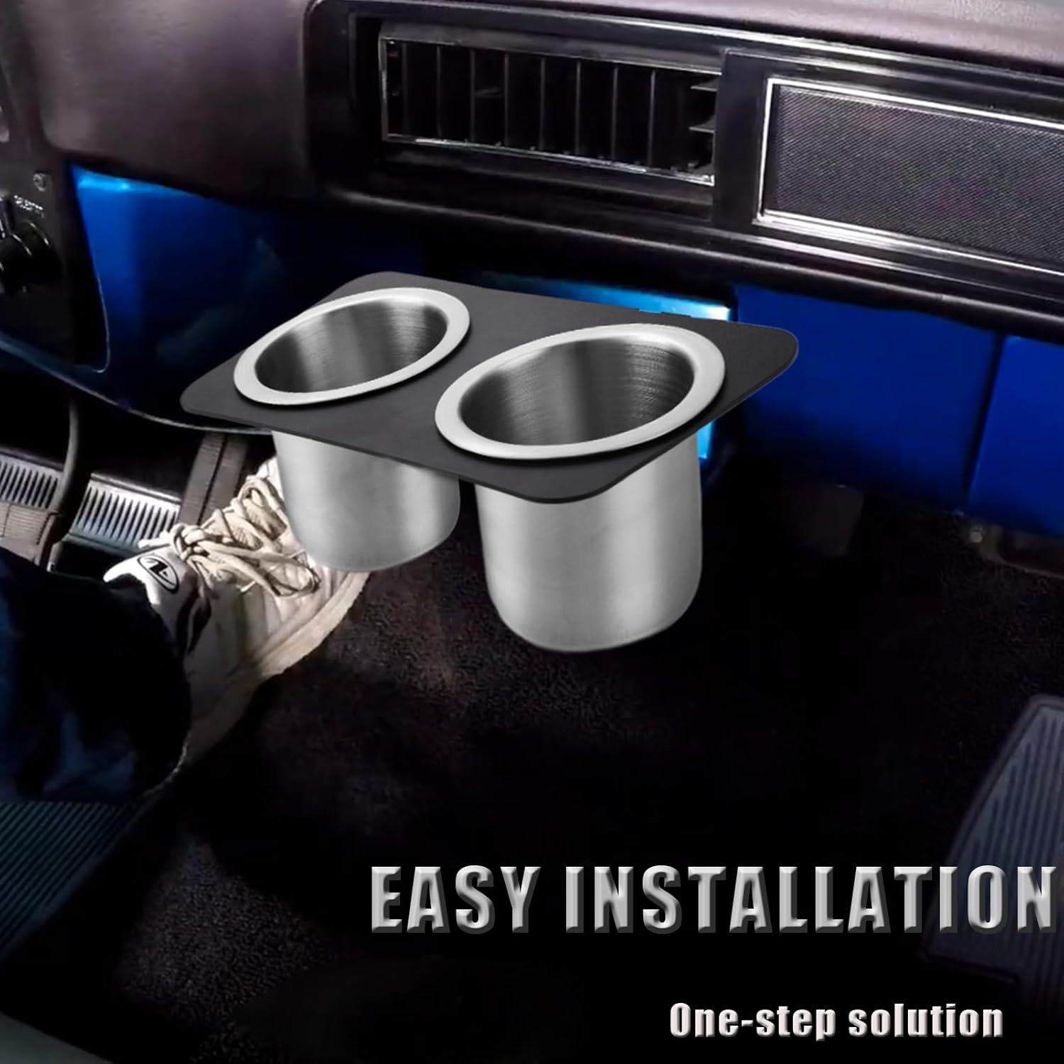 Drink Holder for Truck, Car Cup Holder Compatible with 73-87/91 Chevy/GMC C/K 10/20/30, Detachable Center Console Cup Colder Aluminium and Stainless Steels Truck Water Cup Drink Holder (Black)
