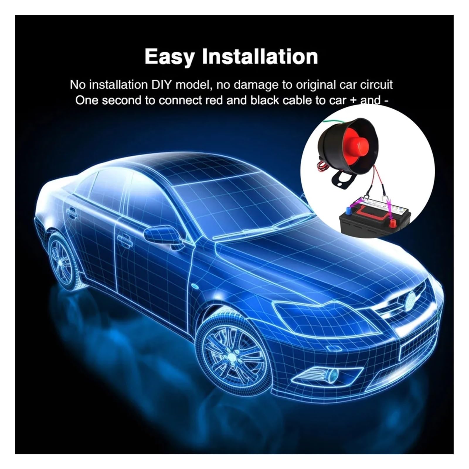 SystèMe D'Alarme Antivol pour Voiture Sirène sans Fil, capteur de Vibrations de Voiture, système d'alarme de sécurité unidirectionnel avec télécommande