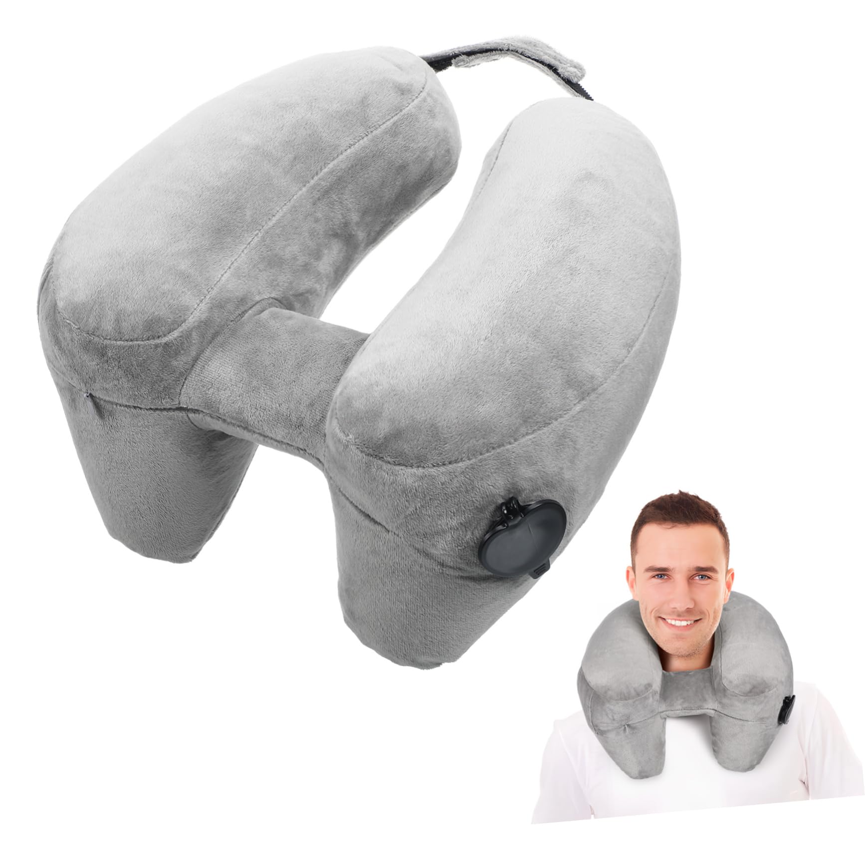 UKCOCO Almohada De Viaje Inflable Cuello con Capucha Soporte Cervical para Viajes Avión y Coche Almohada Hinchable Cómoda