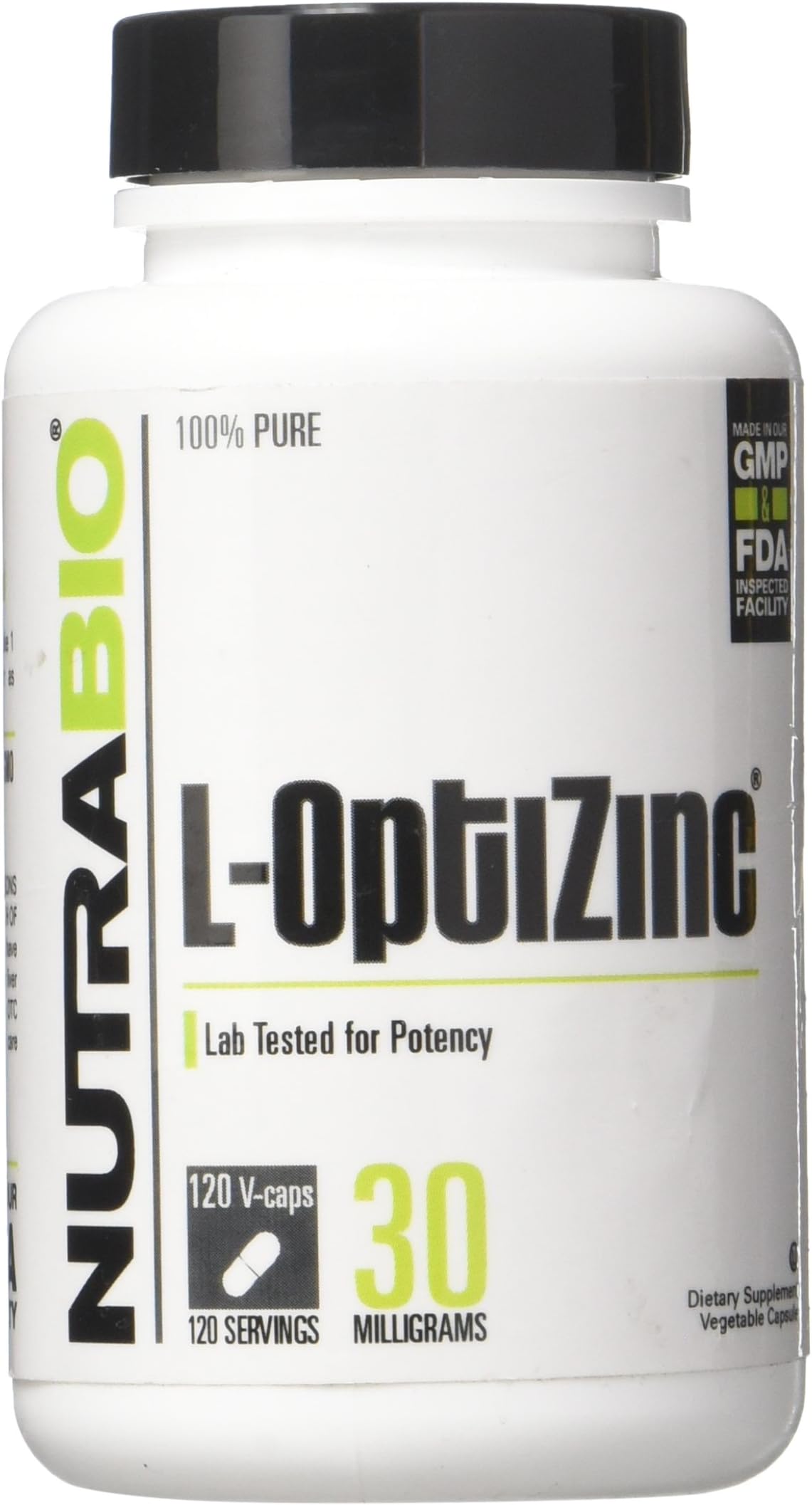 NutraBio L-OptiZinc (30 mg) 120 Vegetable Capsules