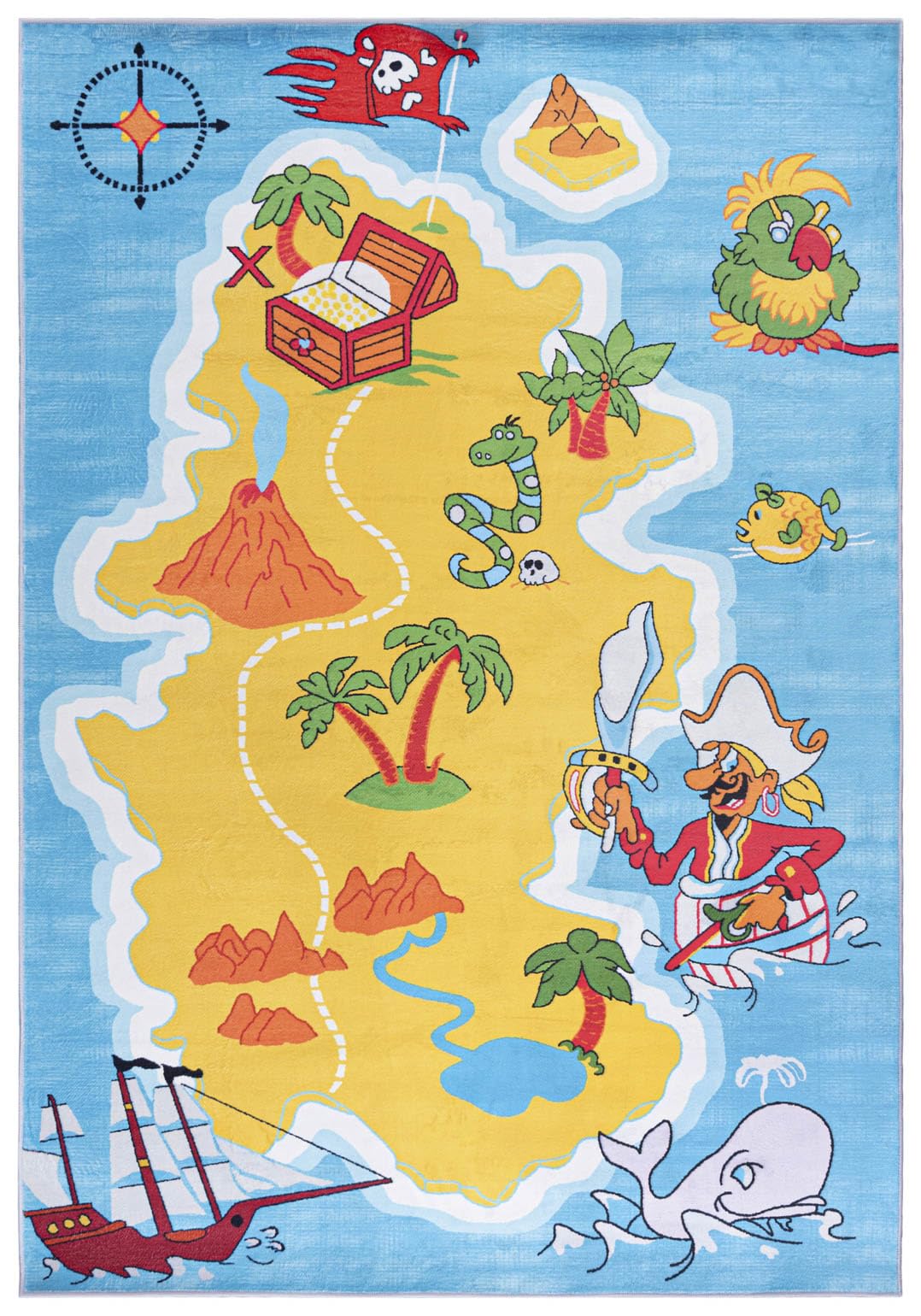 Mazovia Spielteppich Kinderzimmer 140x200cm Blau Gelb Landkarte rutschfest