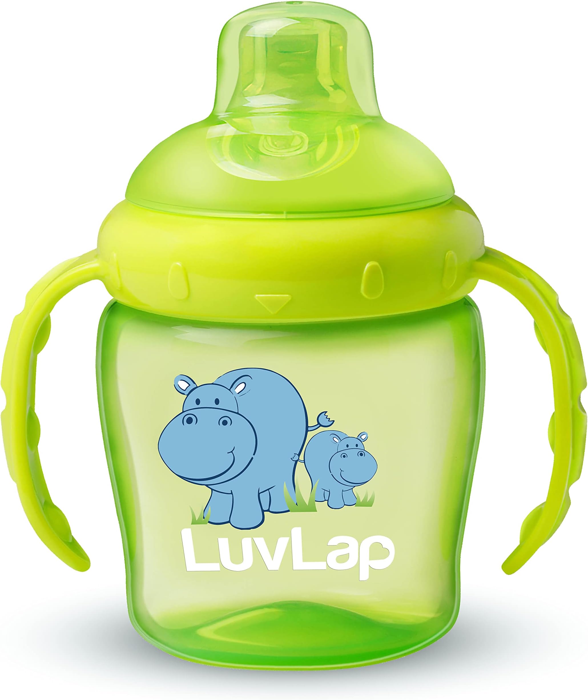LuvLap Hippo Spout Sipper for Infant/Toddler & Kids, 225ml, Anti-Spill Sippy Cup with Soft Silicone Spout, BPA Free, Sipper with Handles, 1 Year+ (Green)