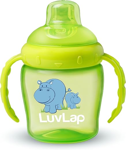 LuvLap Hippo Spout Sipper for Infant/Toddler, 225ml, Anti-Spill Sippy Cup with Soft Silicone Spout, BPA Free, Sipper with Handles, 6m+ (Green)