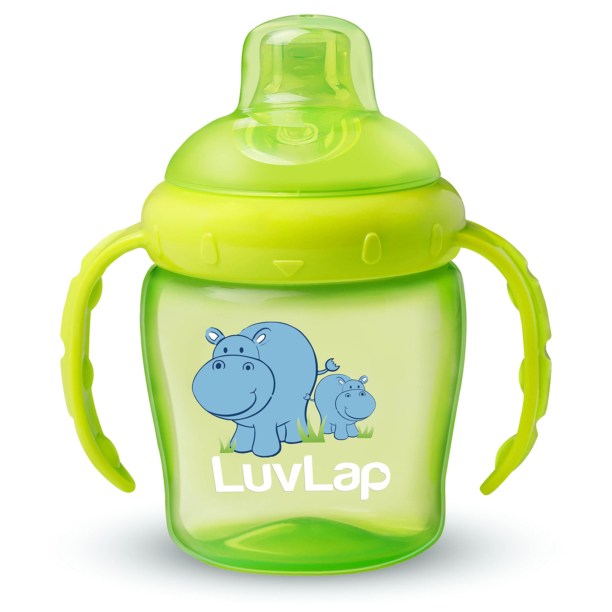 LuvLap Hippo Spout Sipper for Infant/Toddler & Kids, 225ml, Anti-Spill Sippy Cup with Soft Silicone Spout, BPA Free, Sipper with Handles, 1 Year+ (Green)
