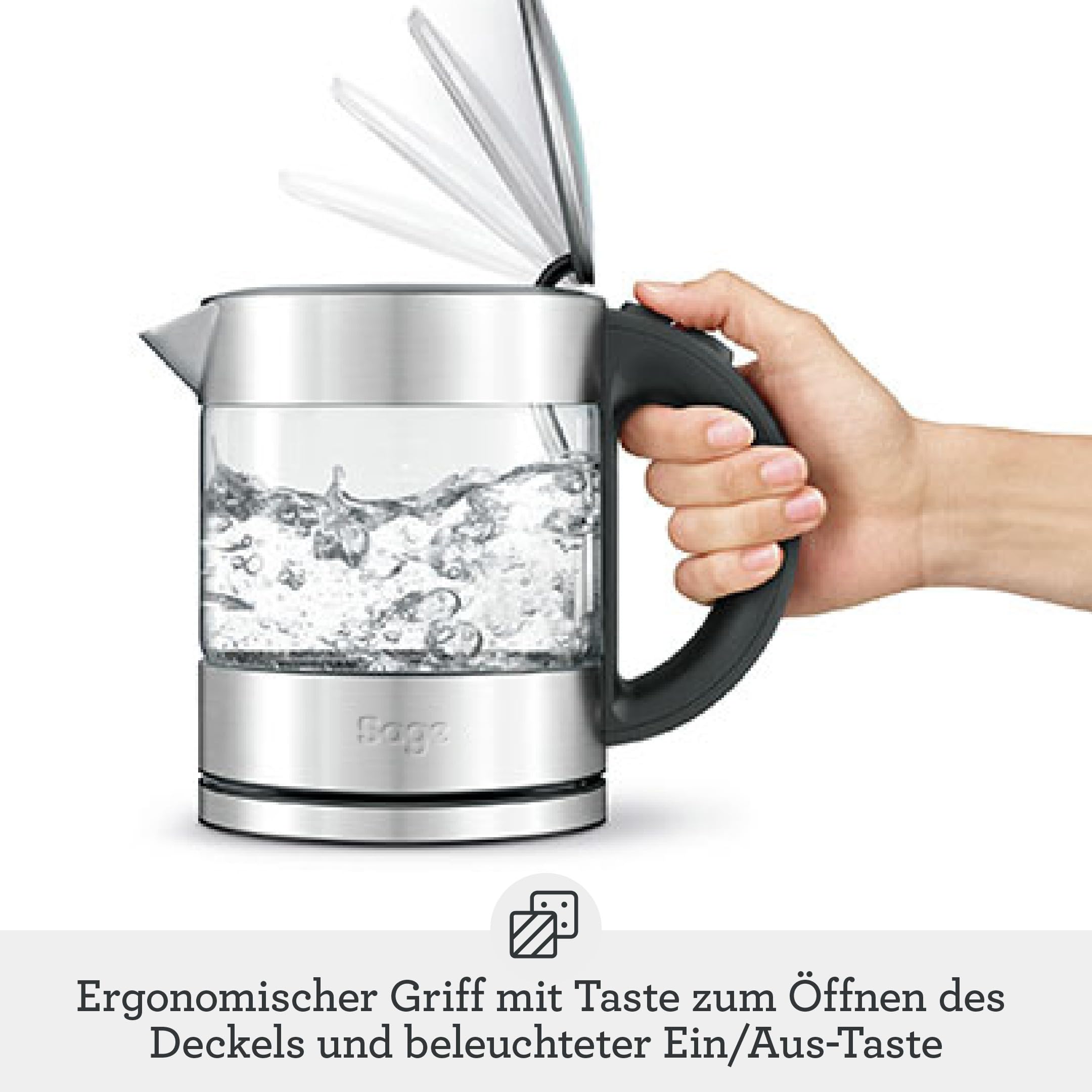 Sage - The Compact Kettle Pure - Kompakter Wasserkocher - Glasgehäuse, 1 Liter Fassungsvermögen, Kabellos, Ergonomisch - Klar