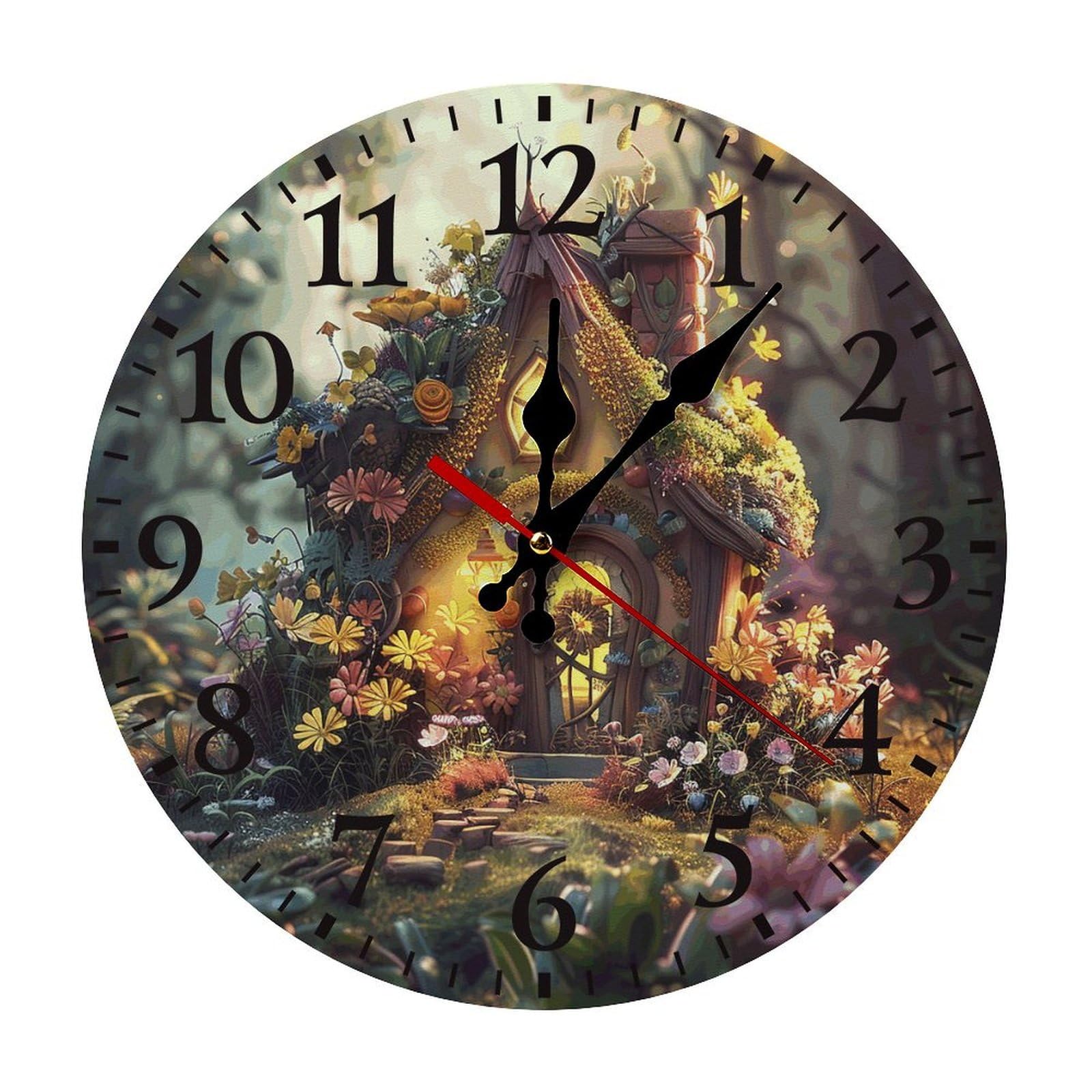 NTVOWPZO 10 Inch Wall Clock A Small Fairy Tale House Battery Operated Wall Clocks Silent Non-Ticking Round Wall Clock for Living Room Kitchen Home Office Wall Decorative Clock