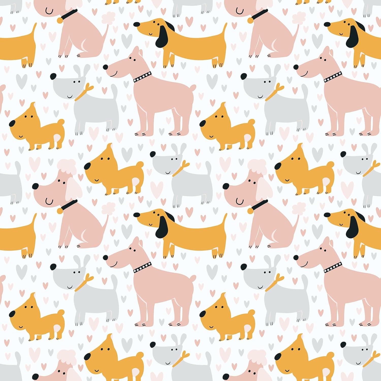 CHIHUT 17.7”x236” Peel and Stick Cute Dog Wallpaper Removable Pastel Pink Yellow Puppy Heart Print Wallpaper Decorative Self Adhesive Dog Contact Paper for Kids Room Walls Cabinets Entryway