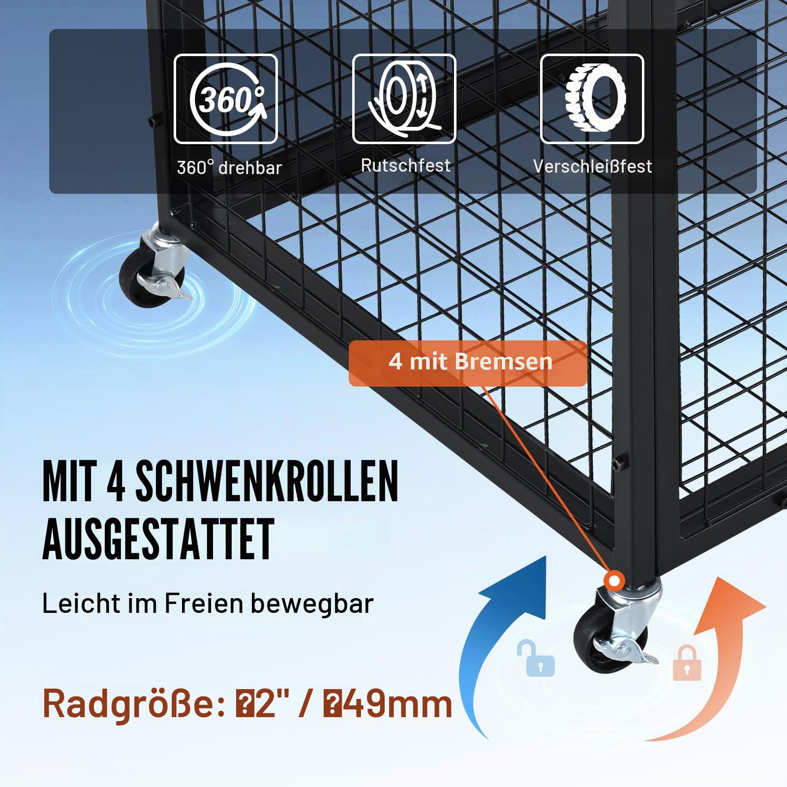 VEVOR Ballwagen Rollwagen 1150 x 610 x 912 mm Sportbällen, Abschließbarer Basketballkäfig Ballkäfig, Sportausrüstung für den Innen- und Außenbereich, Rollbar Aufbewahrungswagen aus Stahl für Garagen